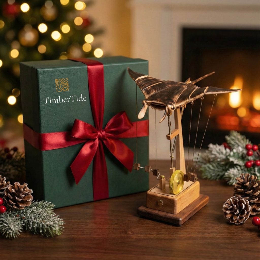 Handcrafted Wooden Manta Ray Automaton