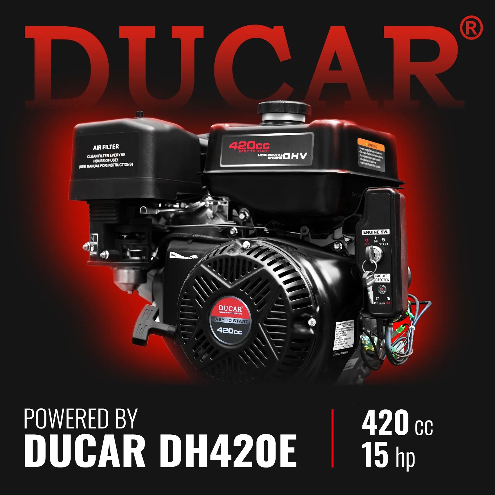 5 inch E-start DUCAR 420cc Gasoline Engine Powered Wood Chipper , GS1500