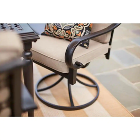 Laurel Oaks 7-Piece Black Steel Outdoor Patio Dining Set with Cushionguard Putty Tan Cushions