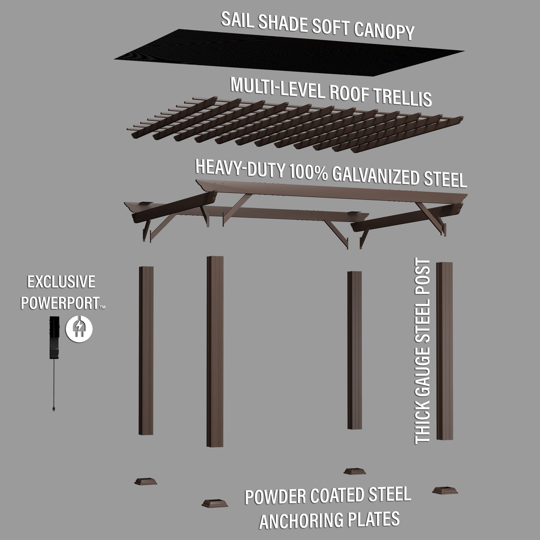 12x10 Ashford Traditional Steel Pergola With Sail Shade Soft Canopy