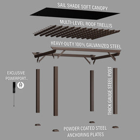 12x10 Ashford Traditional Steel Pergola With Sail Shade Soft Canopy
