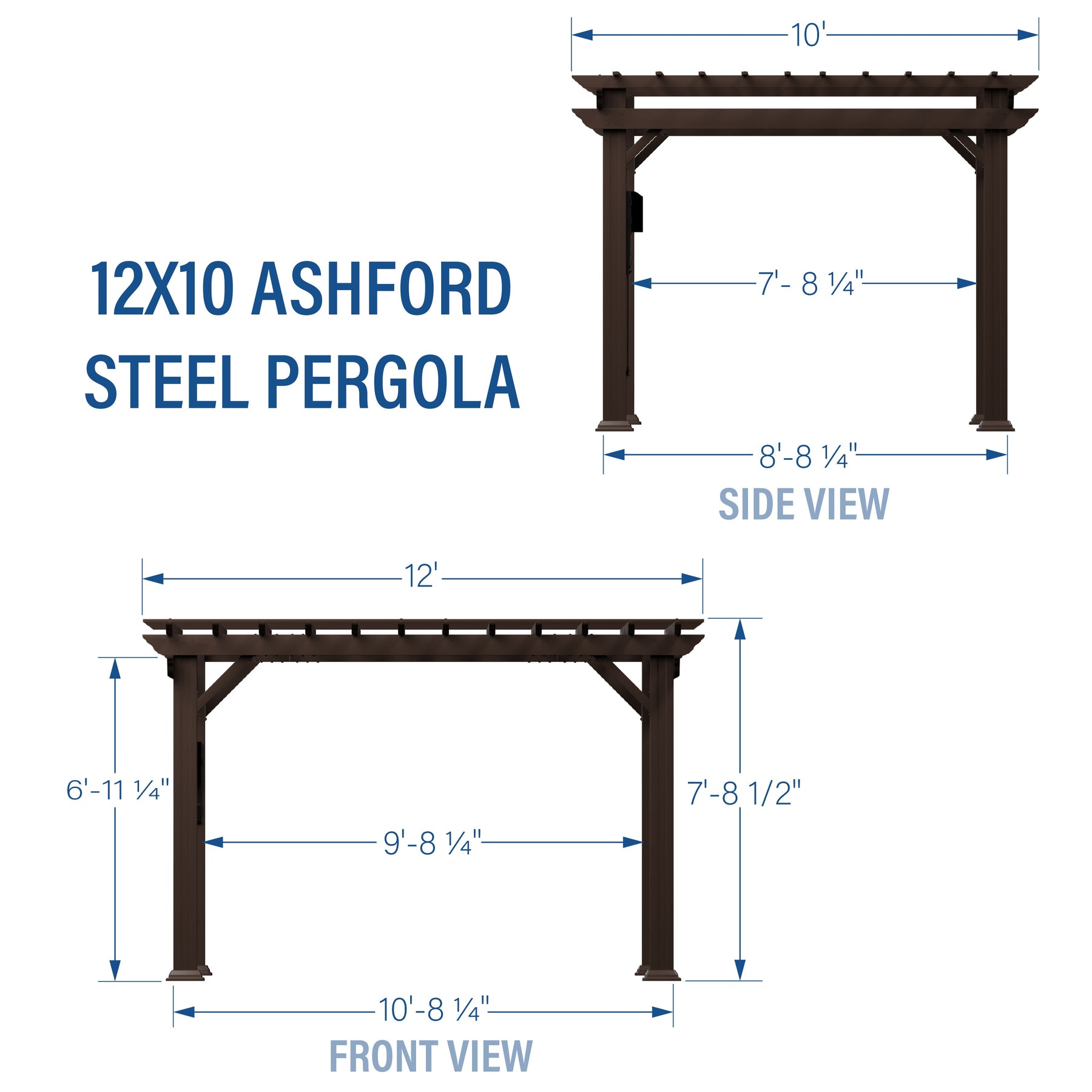 12x10 Ashford Traditional Steel Pergola With Sail Shade Soft Canopy