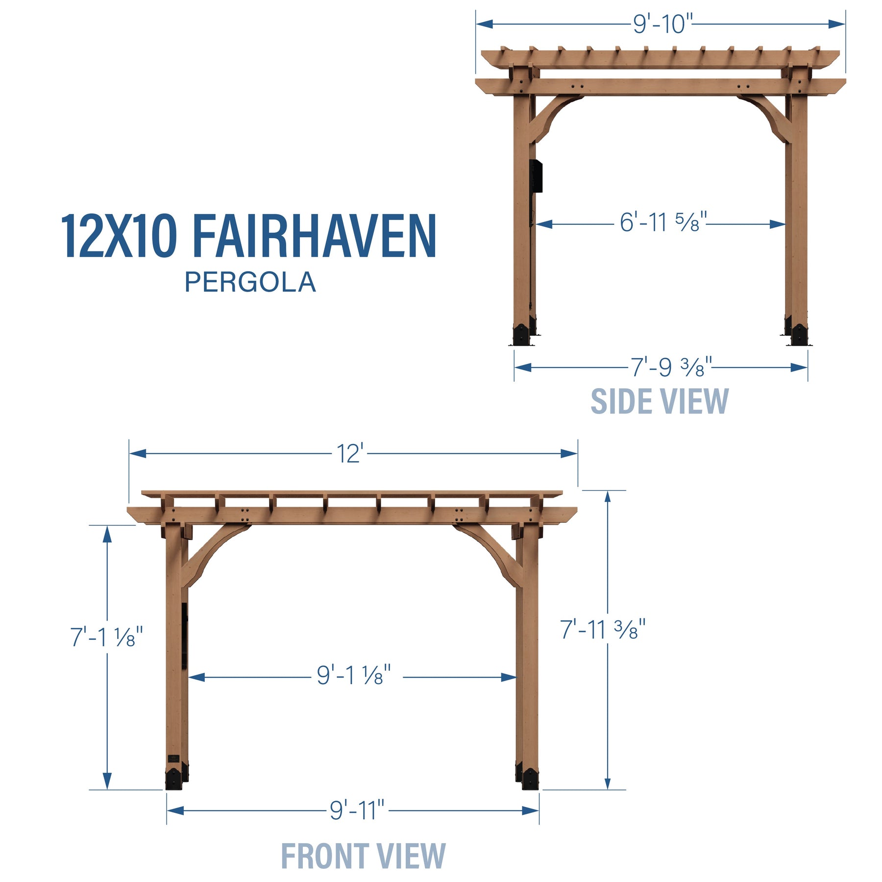 12x10 Fairhaven Pergola Rustic Finish
