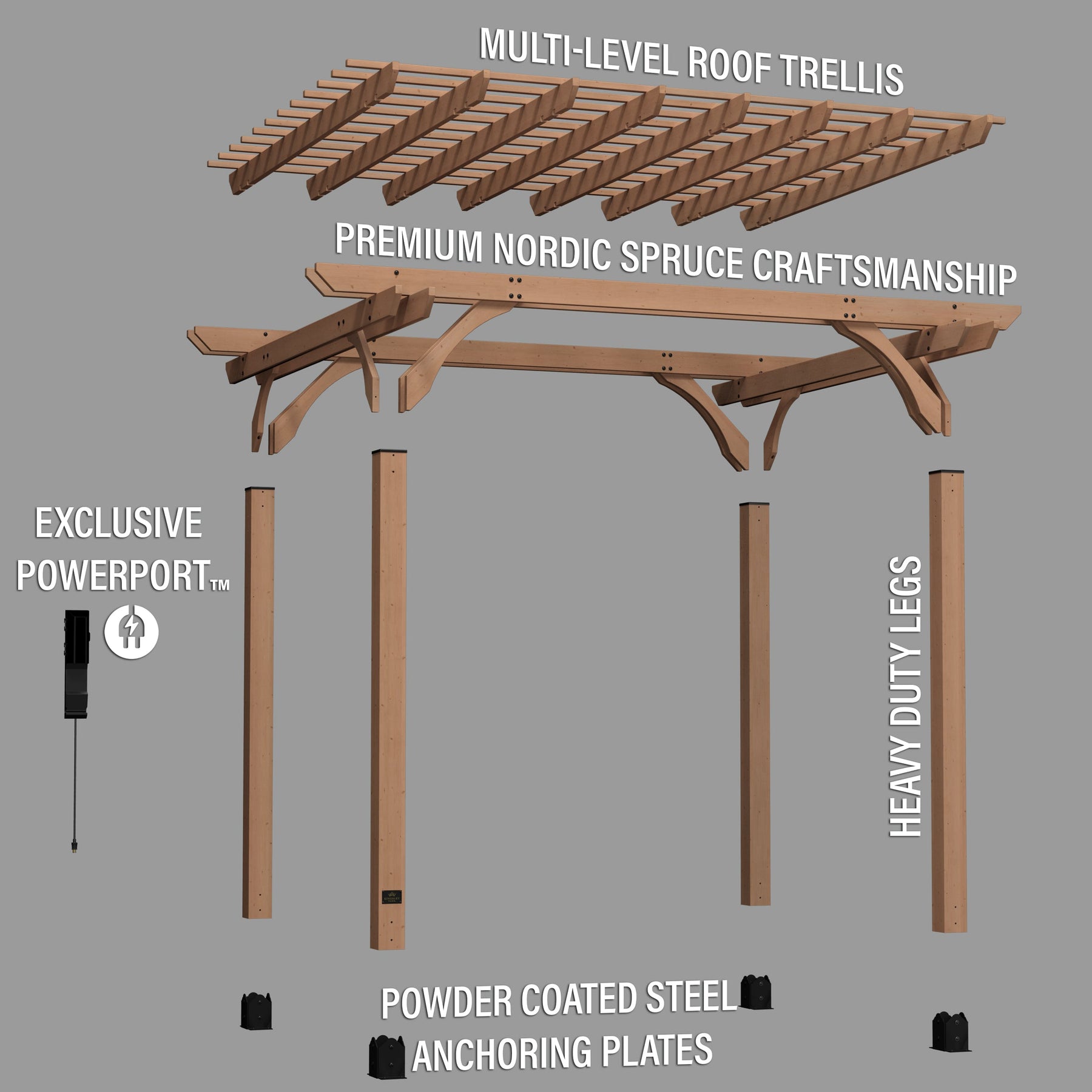 12x10 Fairhaven Pergola Rustic Finish