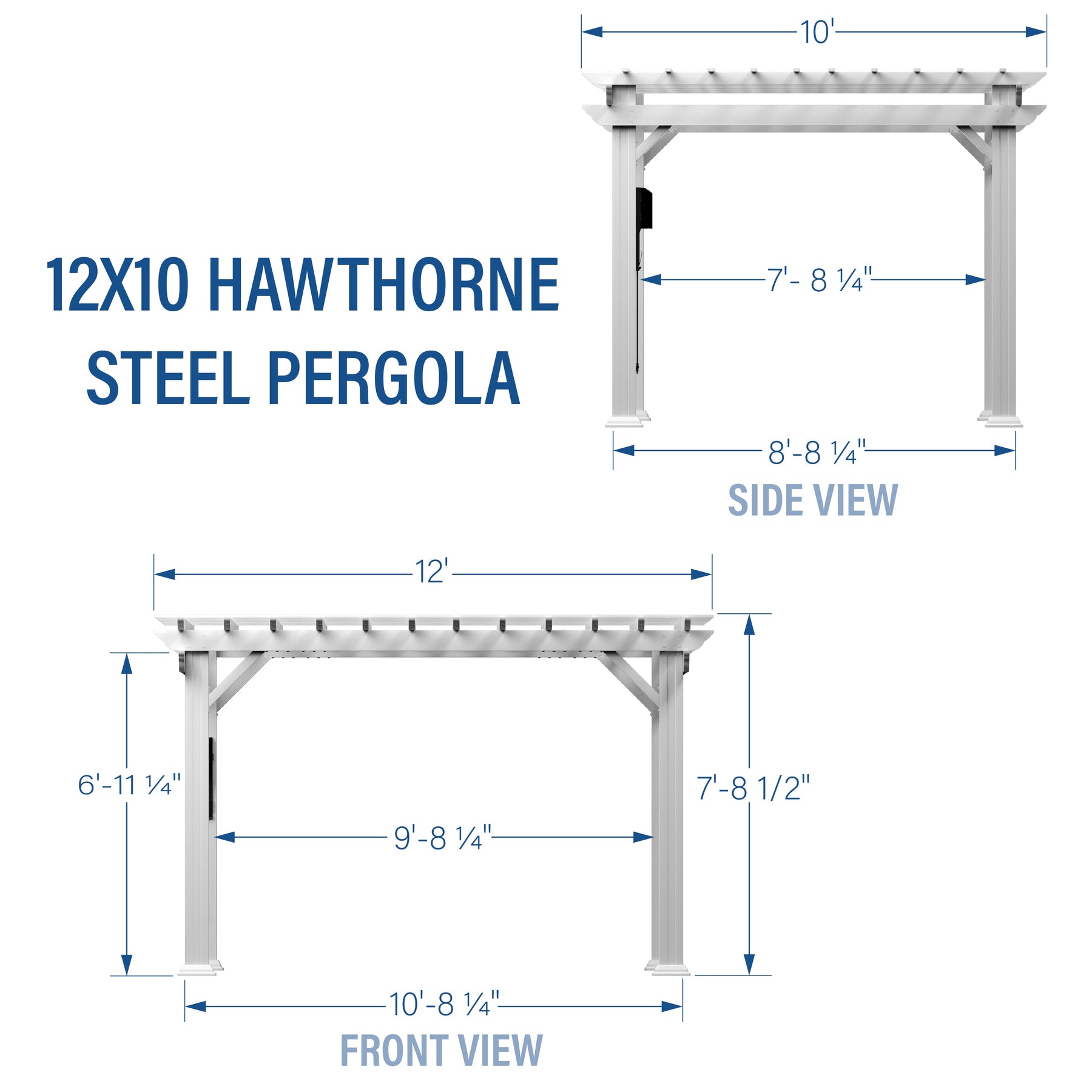 12x10 Hawthorne Traditional Steel Pergola With Sail Shade Soft Canopy