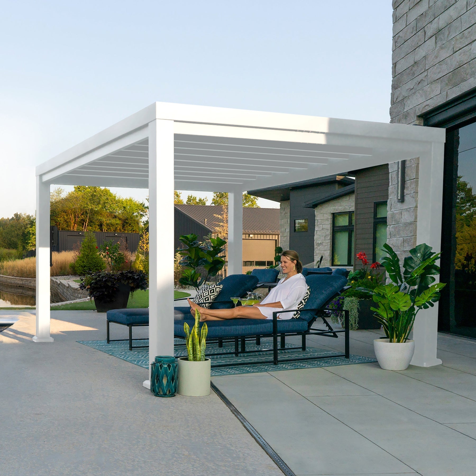 12x10 Windham Modern Steel Pergola With Sail Shade Soft Canopy