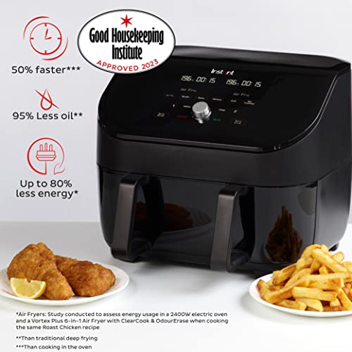 Instant Vortex Plus VersaZone-8.5L XL/Dual Air Fryer, Black,8-in-1 Smart Programmes-Fry,Bake,Roast,Grill,Dehydrate,Reheat,- Save 80% Energy Bills
