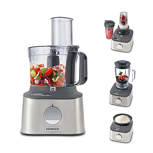 Kenwood Multipro Compact+ FDM312 SS, 5-in-1 Compact Food Processor, Stainless Steel, 2.1 L Capacity, digital weighing scale, Jug Blender, Spicemill, 2x Smoothie Blender, 800 W