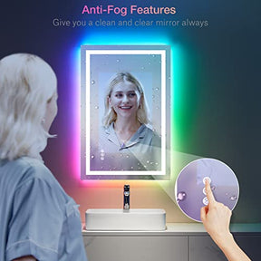 LOAAO 20″X28″ LED Bathroom Mirror with Lights, Anti-Fog, Dimmable, RGB Backlit + Front Lighted, Bathroom Vanity Mirror for Wall, Memory Function, Waterproof, Tempered Glass