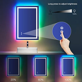 LOAAO 20″X28″ LED Bathroom Mirror with Lights, Anti-Fog, Dimmable, RGB Backlit + Front Lighted, Bathroom Vanity Mirror for Wall, Memory Function, Waterproof, Tempered Glass