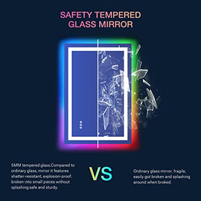 LOAAO 20″X28″ LED Bathroom Mirror with Lights, Anti-Fog, Dimmable, RGB Backlit + Front Lighted, Bathroom Vanity Mirror for Wall, Memory Function, Waterproof, Tempered Glass