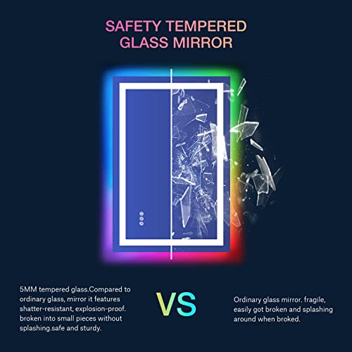 LOAAO 20″X28″ LED Bathroom Mirror with Lights, Anti-Fog, Dimmable, RGB Backlit + Front Lighted, Bathroom Vanity Mirror for Wall, Memory Function, Waterproof, Tempered Glass