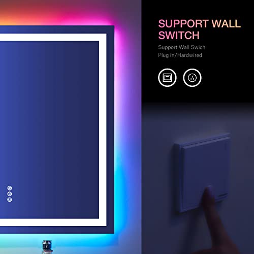 LOAAO 20″X28″ LED Bathroom Mirror with Lights, Anti-Fog, Dimmable, RGB Backlit + Front Lighted, Bathroom Vanity Mirror for Wall, Memory Function, Waterproof, Tempered Glass