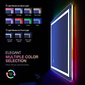 LOAAO 20″X28″ LED Bathroom Mirror with Lights, Anti-Fog, Dimmable, RGB Backlit + Front Lighted, Bathroom Vanity Mirror for Wall, Memory Function, Waterproof, Tempered Glass
