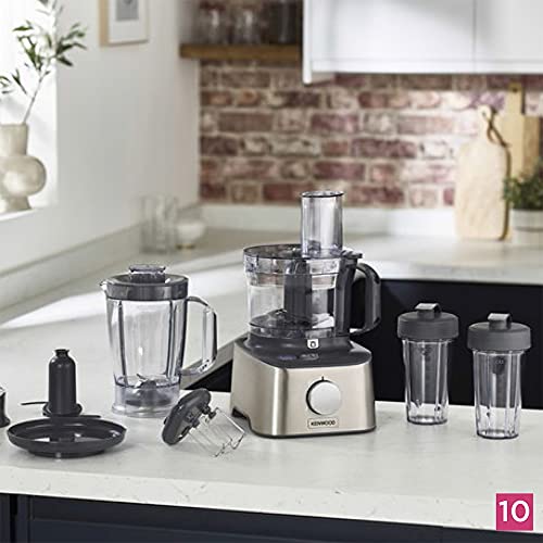 Kenwood Multipro Compact+ FDM312 SS, 5-in-1 Compact Food Processor, Stainless Steel, 2.1 L Capacity, digital weighing scale, Jug Blender, Spicemill, 2x Smoothie Blender, 800 W