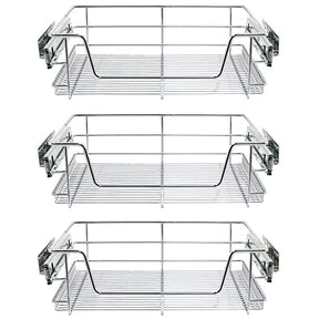 KuKoo 3 x Kitchen Pull Out Soft Close Heavy Duty Baskets, 600mm Wide Cabinet, Slide Out Wire Storage Drawers, Pull-Out Organiser Metal
