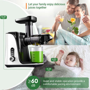 Juicer Machines,AMZCHEF Slow Masticating Juicer Extractor, Cold Press Juicer with Two Speed Modes, Travel bottle(500ML),LED display, Easy to Clean Brush &amp; Quiet Motor for Vegetables&amp;Fruits,Pear White