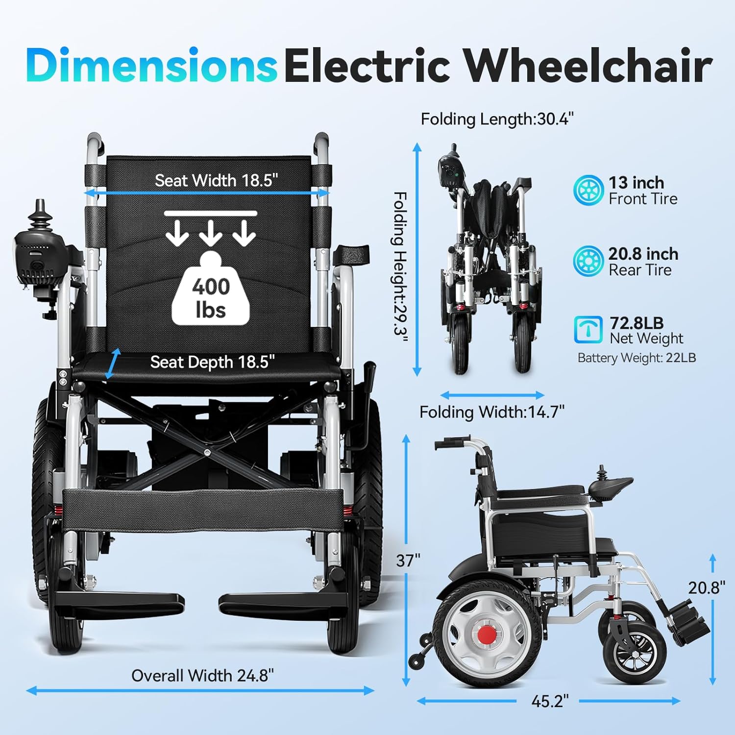 Foldable Electric Wheelchair for Adults, 25+ Mile Range, Portable All-Terrain Motorized Wheelchair for Seniors