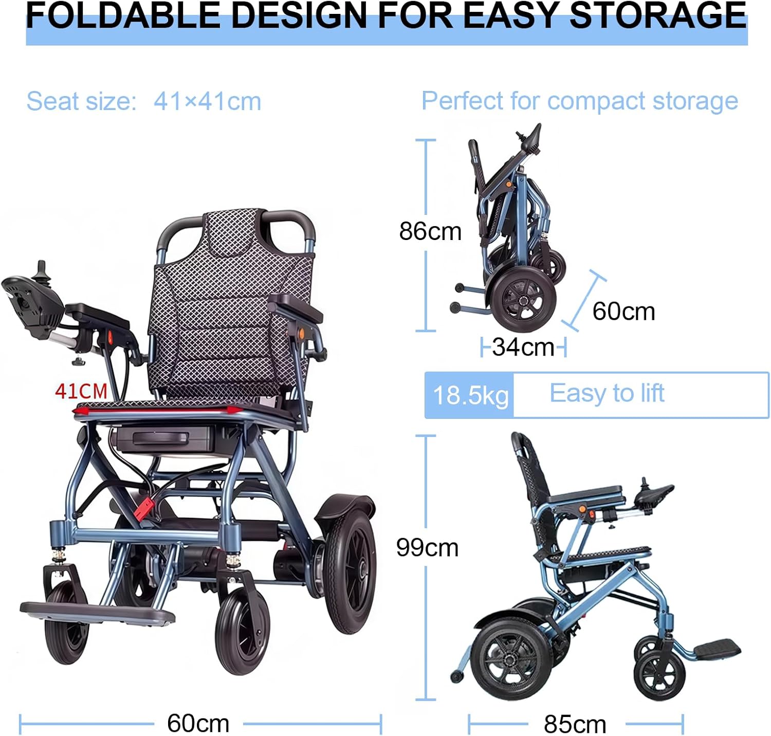 Foldable Electric Wheelchair with 10Ah Battery, 500W Motor, Lightweight Aluminium, 20km Range