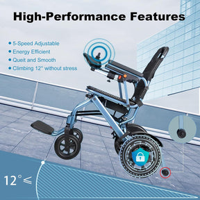 Foldable Electric Wheelchair with 10Ah Battery, 500W Motor, Lightweight Aluminium, 20km Range