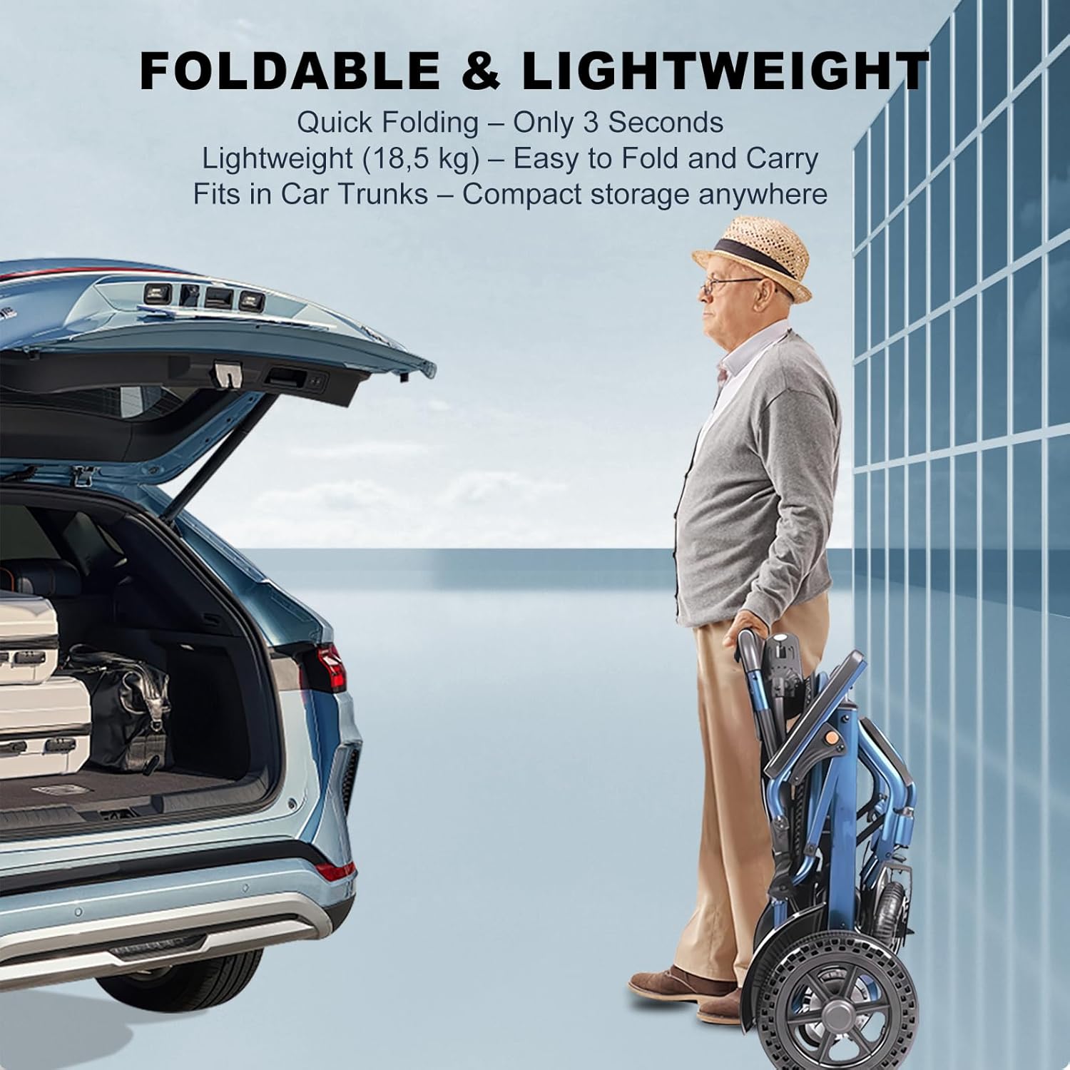 Foldable Electric Wheelchair with 10Ah Battery, 500W Motor, Lightweight Aluminium, 20km Range