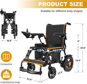 Foldable Lightweight Electric Wheelchair for Adults, Dual 500W Motors, 15 Mile Range, All Terrain, Supports 350 lbs