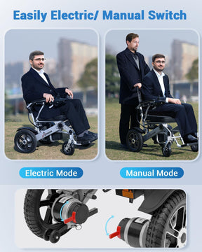 Lightweight Foldable Electric Wheelchair, 30 Miles Long Range, All Terrain, Portable & Airline Approved