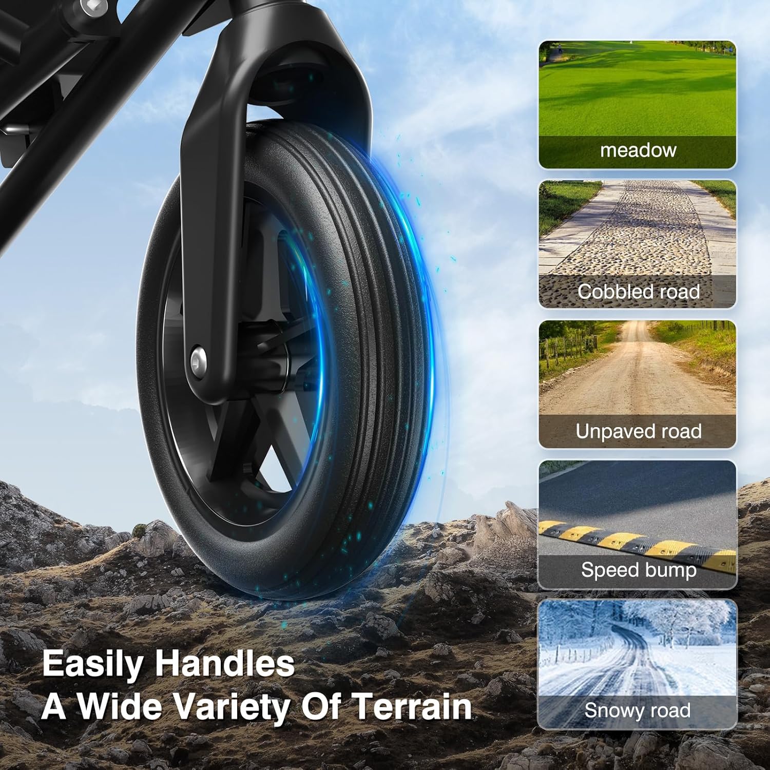 Foldable Lightweight Electric Wheelchair for Adults, Dual 500W Motors, 15 Mile Range, All Terrain, Supports 350 lbs