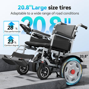Foldable Electric Wheelchair for Adults, 25+ Mile Range, Portable All-Terrain Motorized Wheelchair for Seniors