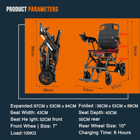 Carbon Fiber Lightweight Foldable Electric Wheelchair, 13kg, Airline Approved, 360W Motor