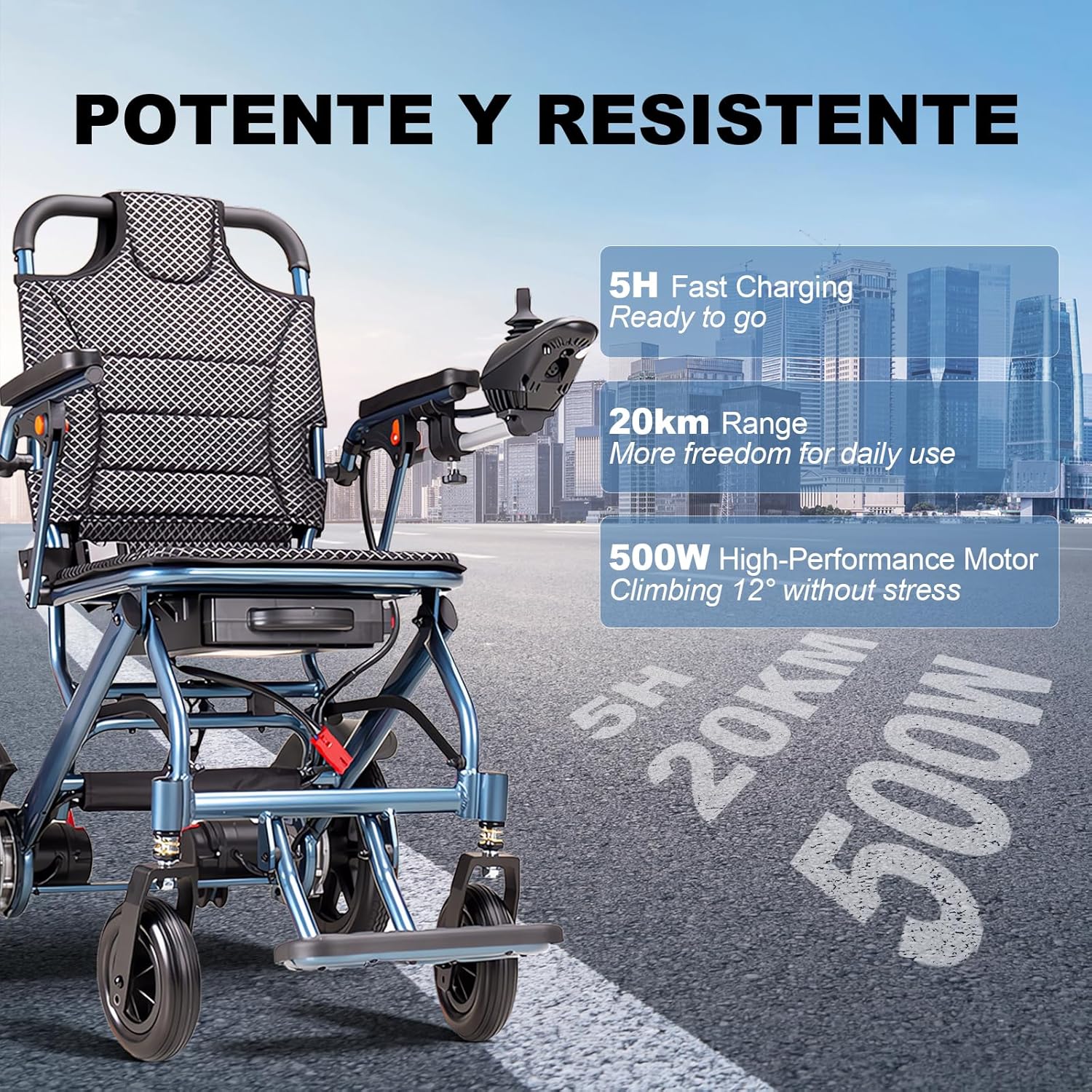 Foldable Electric Wheelchair with 10Ah Battery, 500W Motor, Lightweight Aluminium, 20km Range