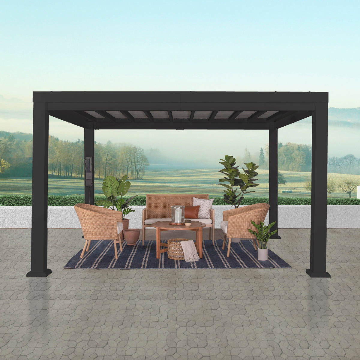 12x10 Trenton Modern Steel Pergola With Sail Shade Soft Canopy