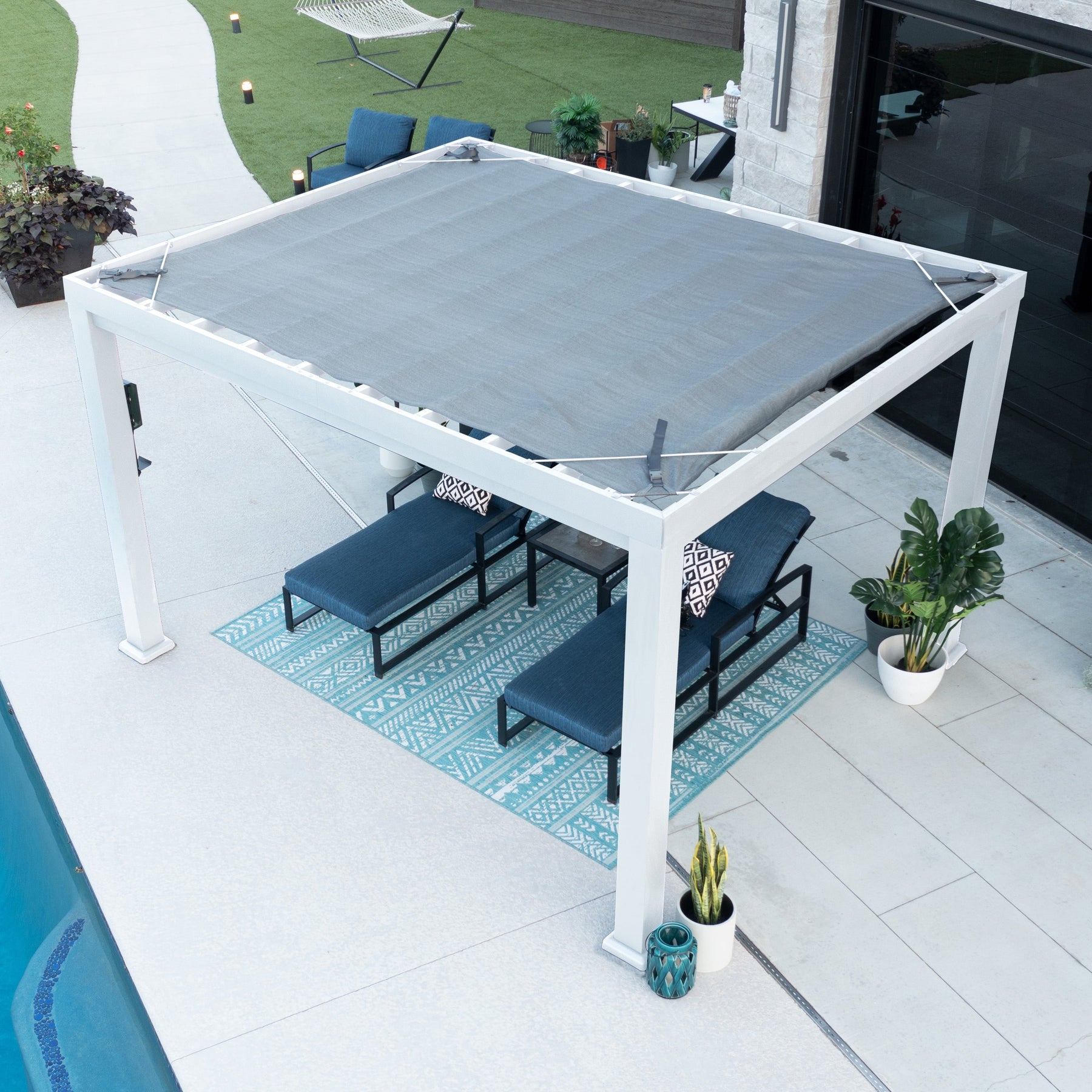 12x10 Windham Modern Steel Pergola With Sail Shade Soft Canopy
