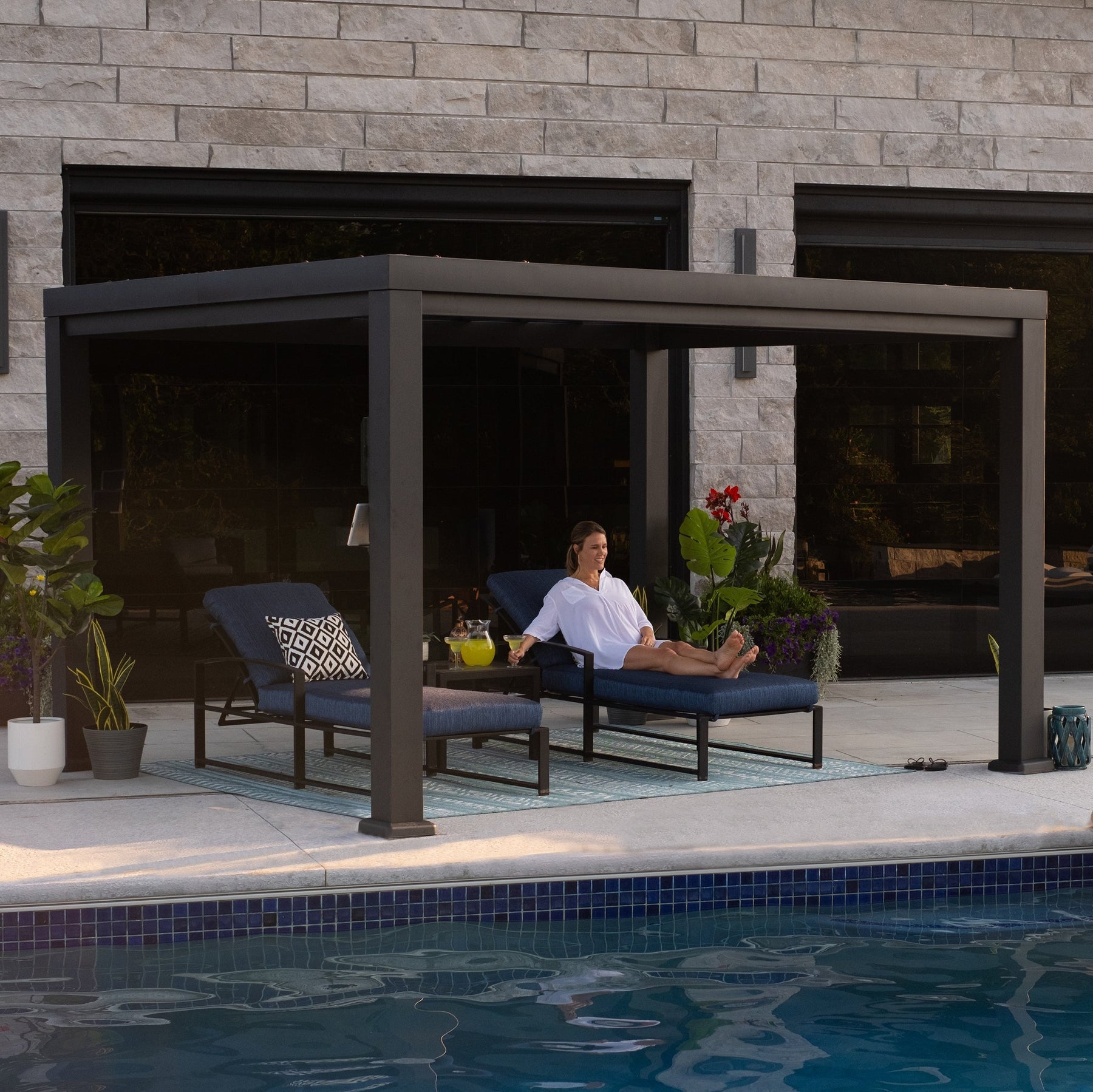 12x10 Trenton Modern Steel Pergola With Sail Shade Soft Canopy