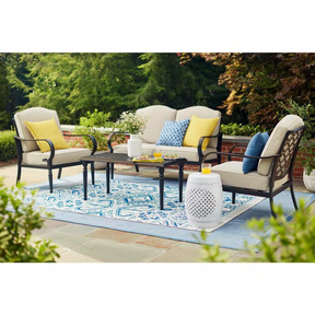Laurel Oaks Black 4-Piece Steel Outdoor Patio Conversation Seating Set with Cushionguard Putty Beige Cushions