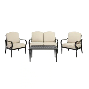 Laurel Oaks Black 4-Piece Steel Outdoor Patio Conversation Seating Set with Cushionguard Putty Beige Cushions